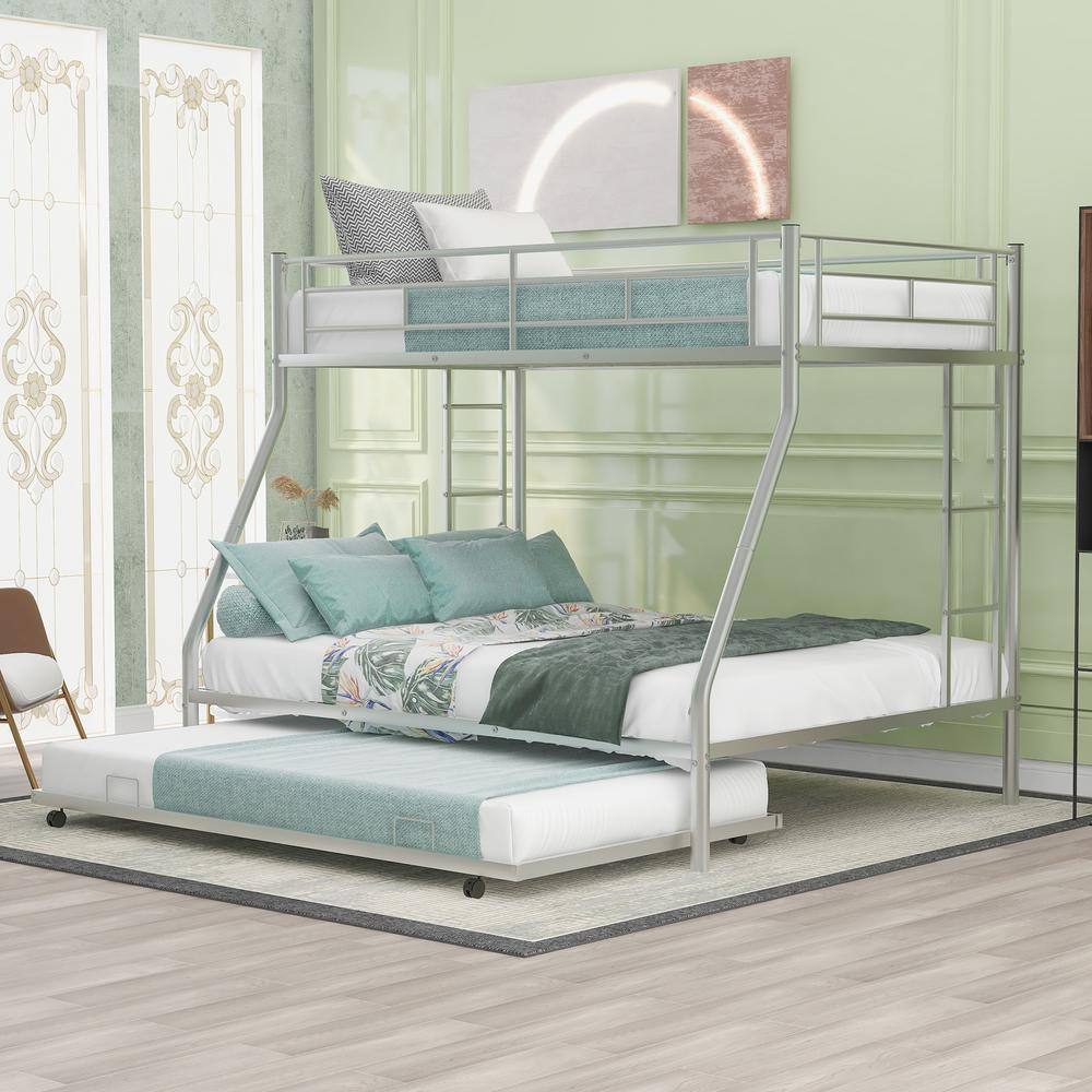 Polibi Silver Twin Over Full Bed with Sturdy Steel Frame, Bunk Bed with ...