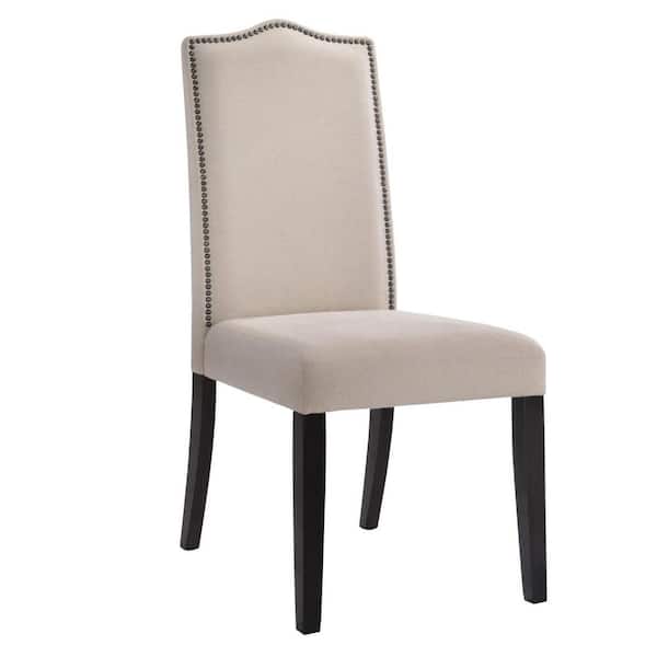 HomeRoots Cream And Espresso Upholstered Linen Parsons Chair