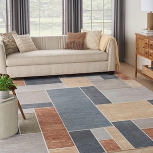 Astra Machine Washable Multicolor 6 ft. x 9 ft. Paneled Contemporary Area Rug