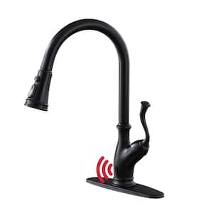 3-Spray Patterns 1.8 GPM Single Handle Touchless Pull Down Sprayer Kitchen Faucet with Deckplate in Matte Black
