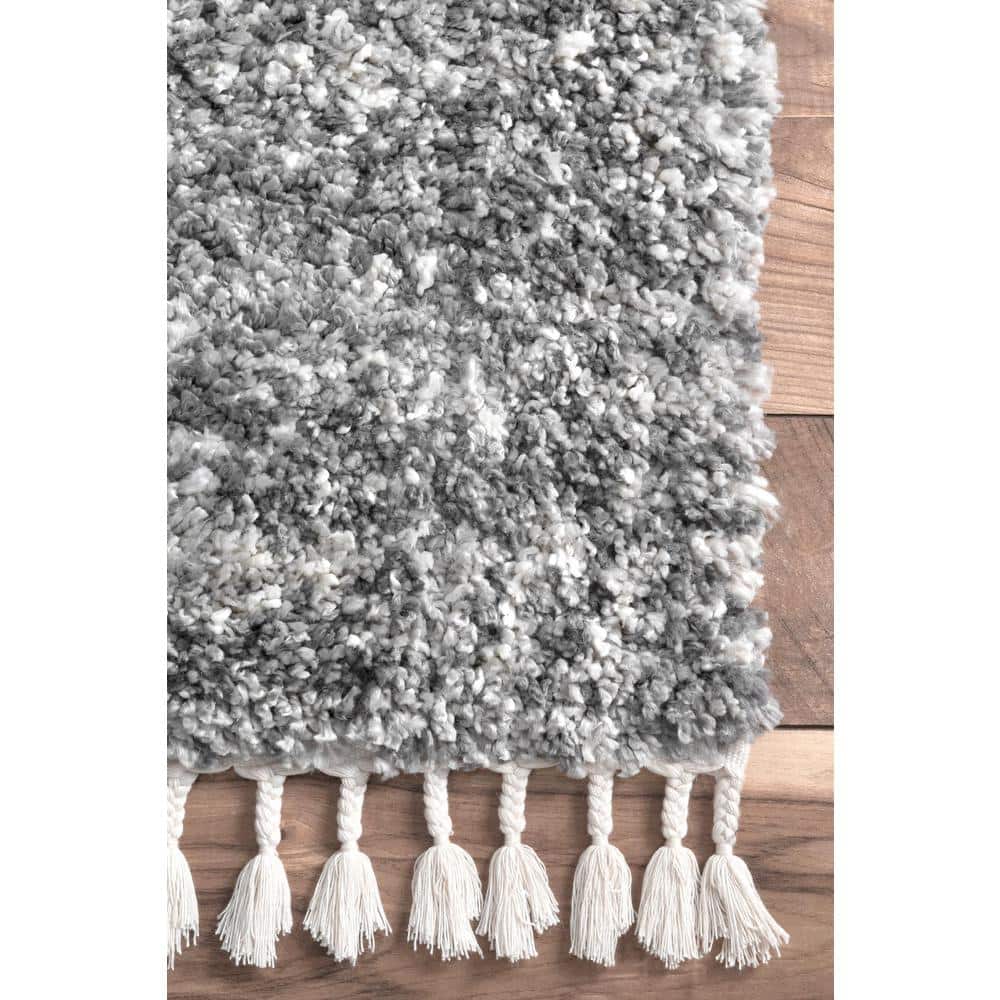 Gray Braided Shag Rectangular Area Rug with Tassels, 2' x 3'