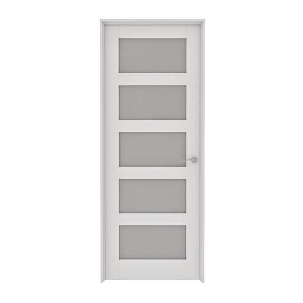 ARK DESIGN 32 in. x 80 in. 5-Lite Frosted Glass Left White Solid Core Glass Single Interior Door Kit with Quick Assemble Jamb