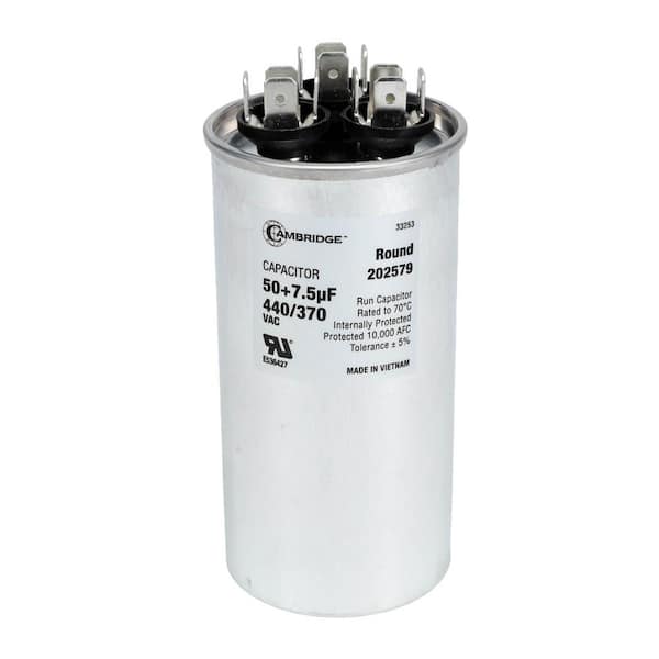 1.97 in. x 1.97 in. x 3.94 in. Aluminum 50 Plus 7.5 MFD, 440-Volt/370-Volt Dual Round Run Capacitor (1-Pack)