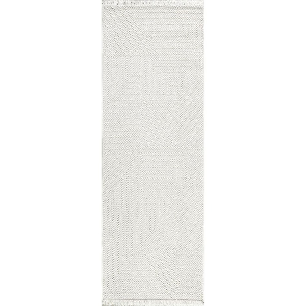 Makena Modern Geometric High-Low Area Rug Off White 2 ft.8 in. ft. x 6 ft. ft. Runner Rug