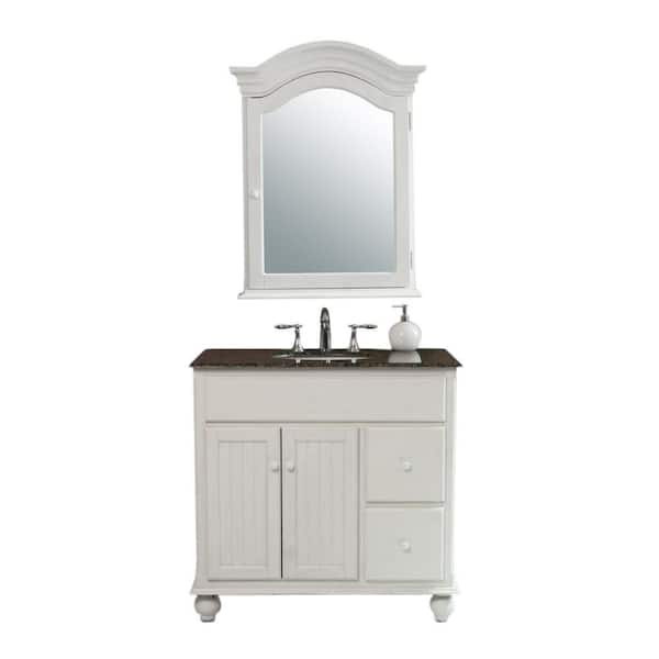 stufurhome 36 in. Single Sink Vanity with Baltic Brown Granite Vanity Top and Mirror in White