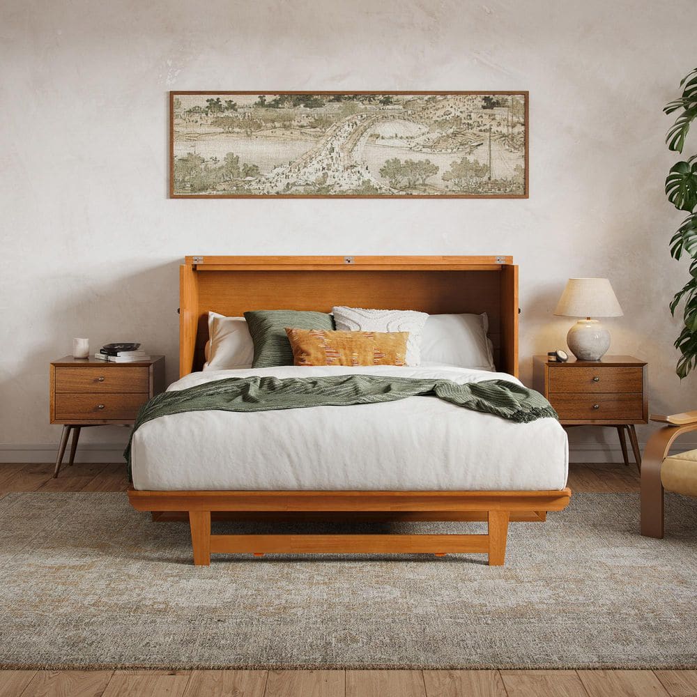 Santa Fe Light Toffee Queen Wood Murphy Bed Chest with Mattress