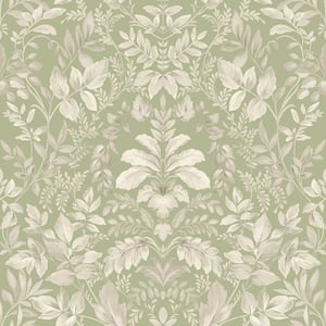 Leaf Damask Sage Green Non-Pasted Wallpaper (Covers 56 sq. ft.)