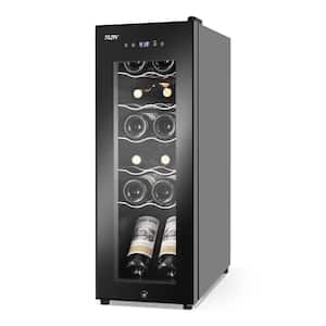 10.7 in. Wine Cooler 12 Bottle Freestanding Wine Refrigerator with Door Lock, Black
