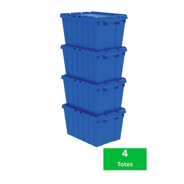 12 Gal. Attached Lid Container in Blue (6-Pack)