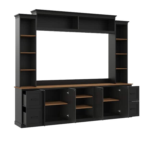 4-in-1 Black TV Stand Fits TV's up to 70 in. with Drawers, Adjustable Shelves