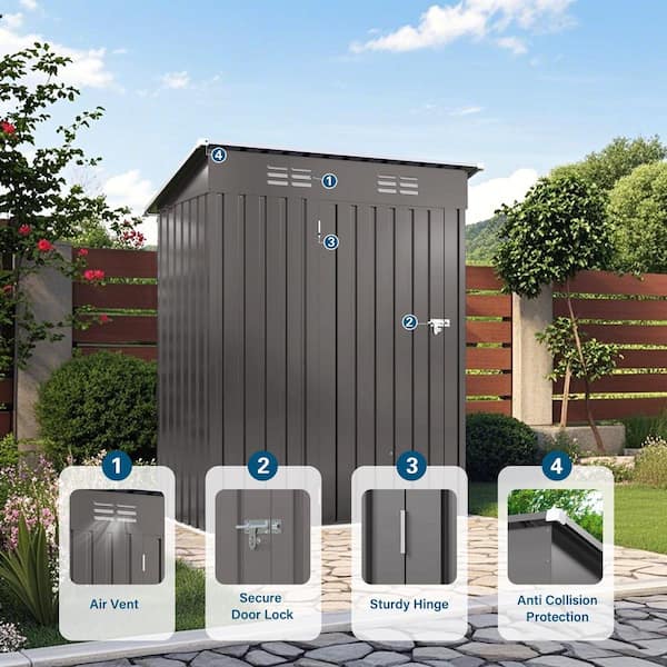 5 ft X3 FT Gray Metal Outdoor Storage Shed, Tool Shed with Pitched