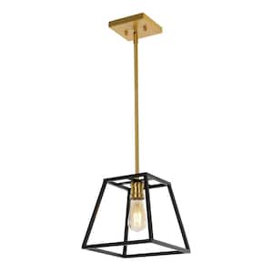 Girard 9.25 in. 1-Light Black/Brass Gold Farmhouse Industrial Iron LED Lantern Pendant