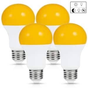 40-Watt Equivalent A19 Dusk to Dawn Light Bulbs Outdoor,E26 Base Bug Lights for Outside in Yellow-Colored 2000K (4-Pack)