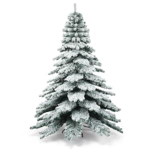 7.5 ft. Snow Flocked Artificial Christmas Tree Hinged Pine Tree with Metal Stand
