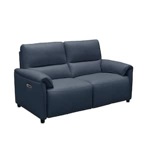 Tomara 63 in. Blue Leather Power Reclining Loveseat with Power Headrests