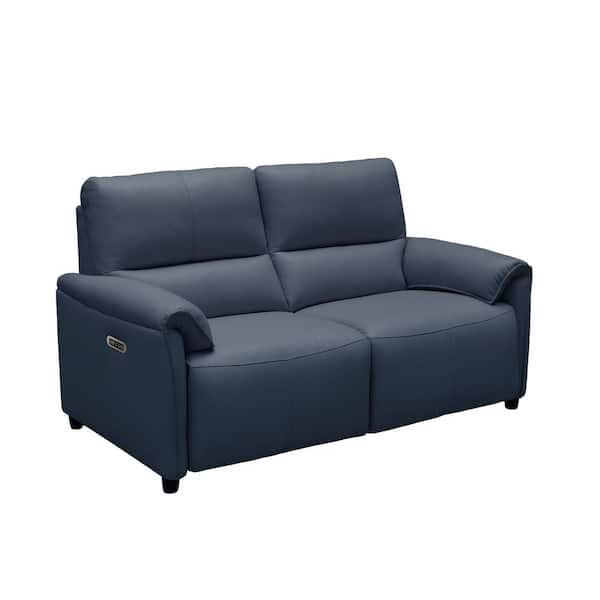 DEVON & CLAIRE Tomara 63 in. Blue Leather Power Reclining Loveseat with Power Headrests