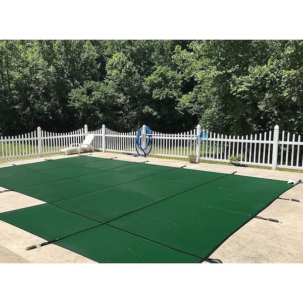16 ft. x 32 ft. Rectangle Green Mesh In-Ground Safety Pool Cover Right Side Step, ASTM Certified