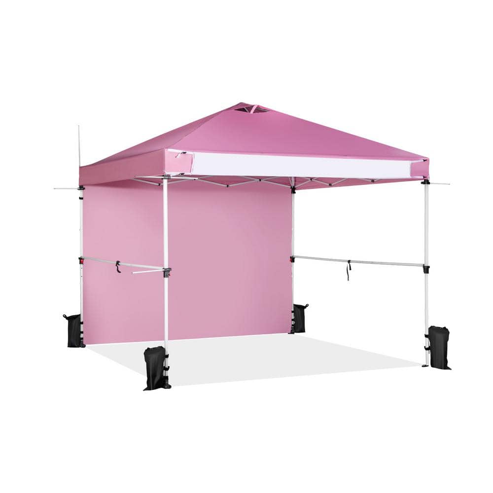 ANGELES HOME 10 ft.x 10 ft.Pink Foldable Commercial Pop-Up Canopy with Roller Bag and Banner Strip 108CKNP846PI - The Home Depot