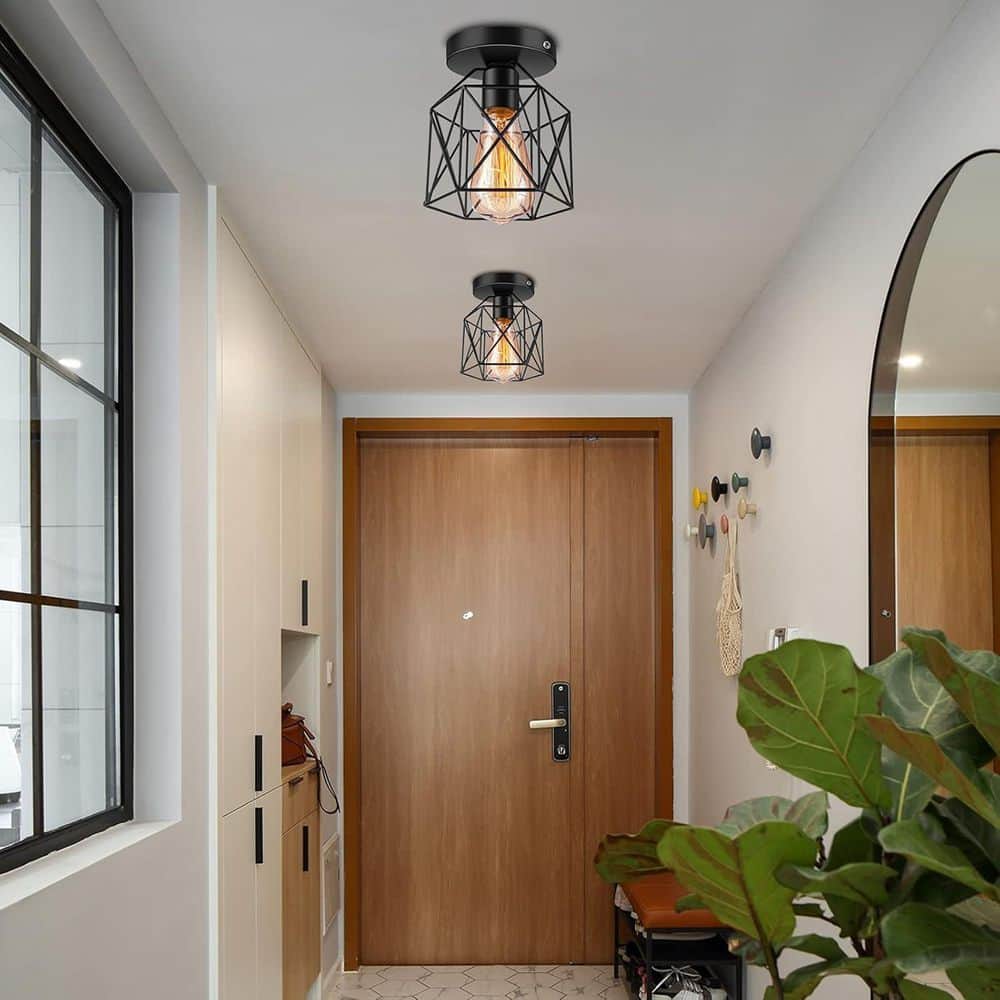 5.5 in. 1-Light Retro Black Industrial Semi-Flush Mount Ceiling Light for Porch Hallway Bedroom Kitchen(2-Pack) price history on PriceWatchPro