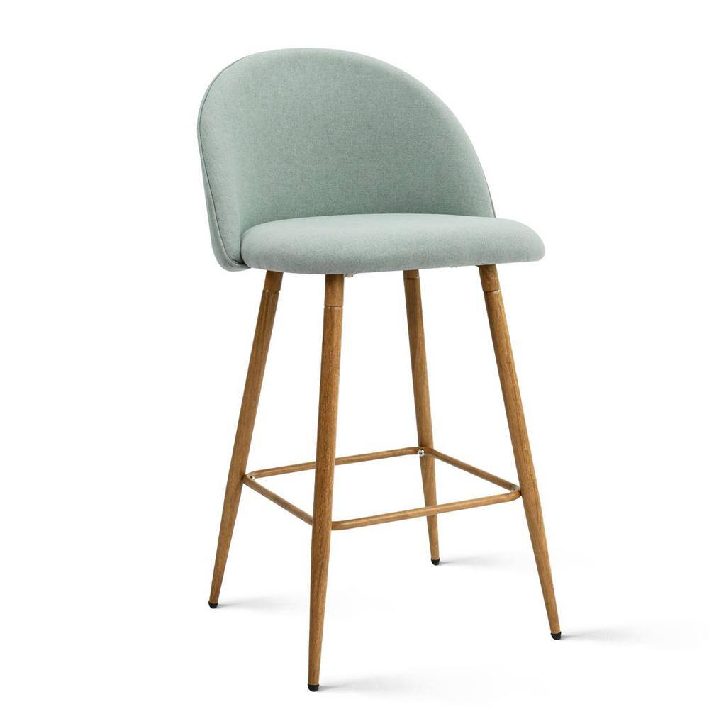 Beige Upholstered Adjustable Counter Stool Set with Wood Legs