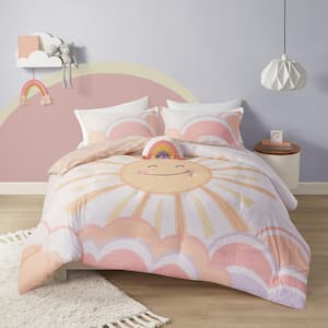 Ellie 3-Pcs Yellow/Coral Twin Sunshine Printed Reversible Comforter Set