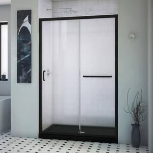 Infinity-Z 48 in. W x 74-3/4 in. H Sliding Semi-Frameless Shower Door in Matte Black with Clear Glass and Base