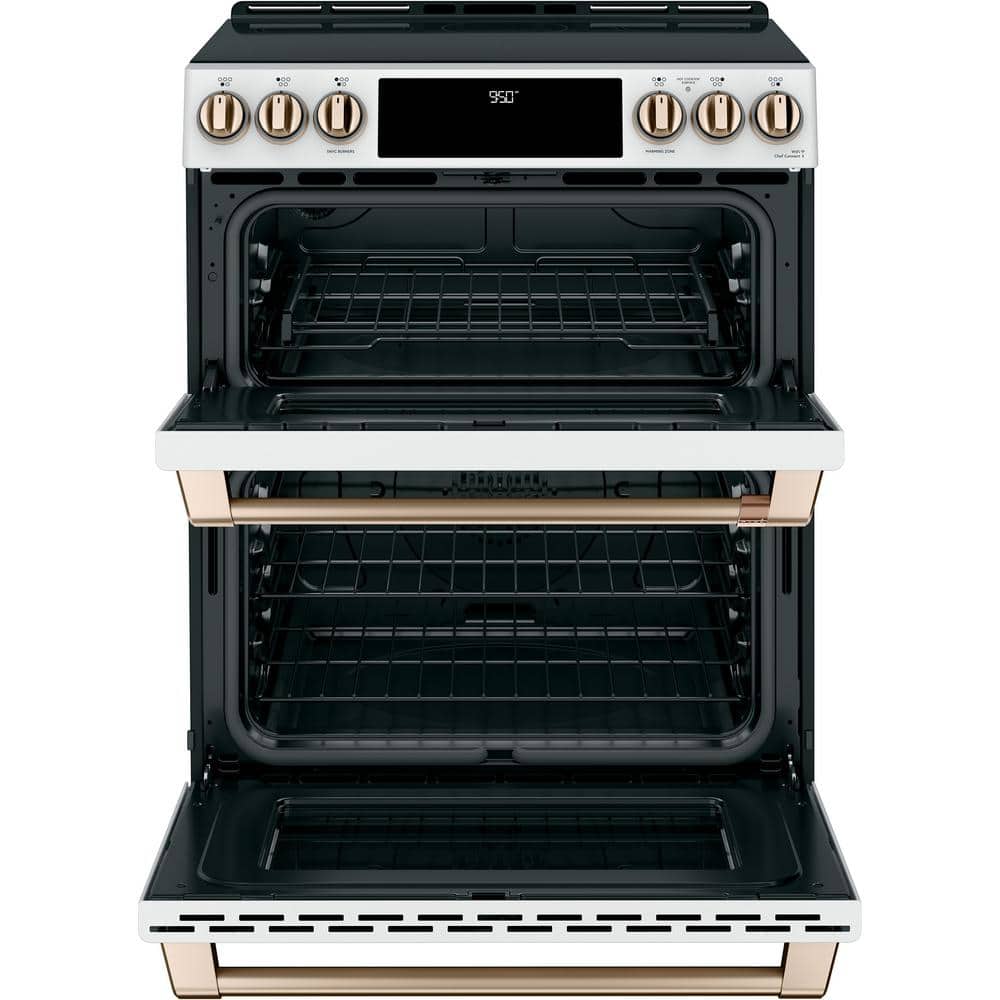 Matte White 30" Smart Double-Oven Induction Range with Convection