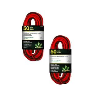 50 ft. 14/3 SJTW Outdoor Extension Cord - Orange with Green Lighted End (2-Pack)