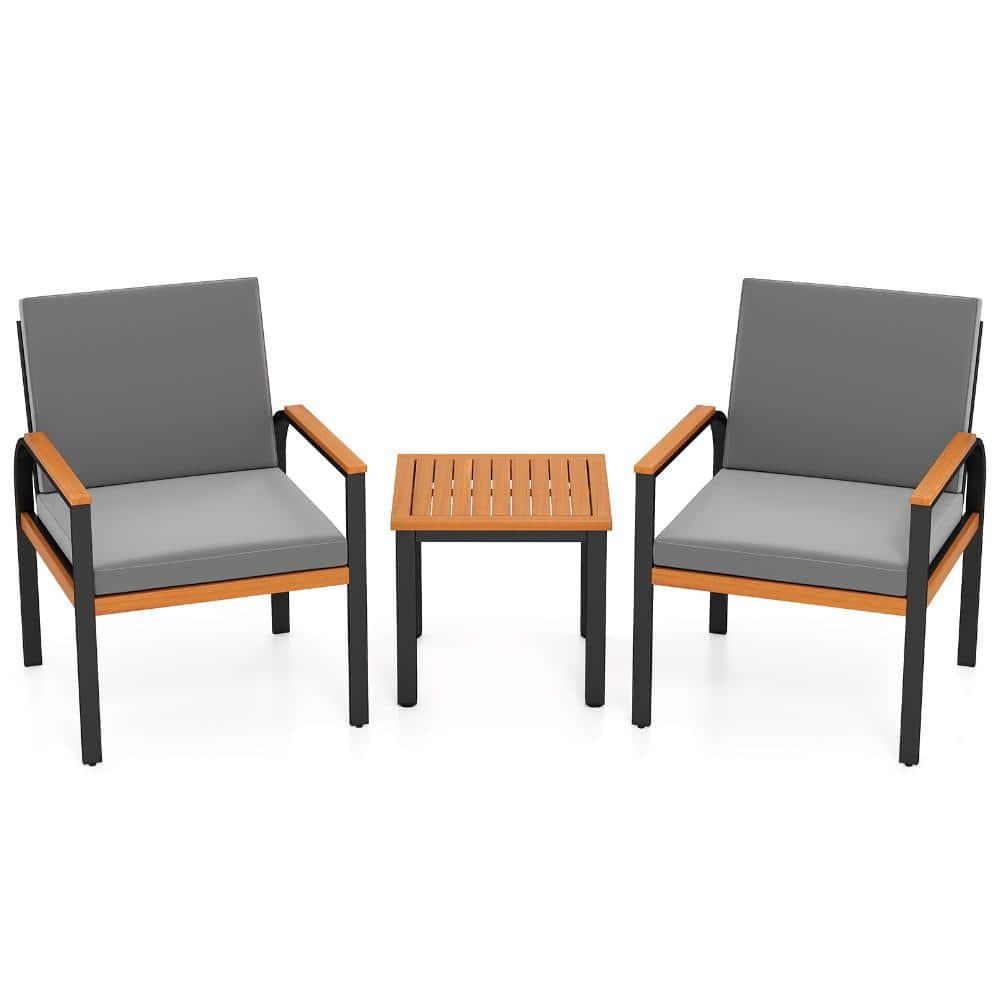 3-Piece Acacia Wood Outdoor Patio Conversation Set with Table and Cushions, Gray price history on PriceWatchPro