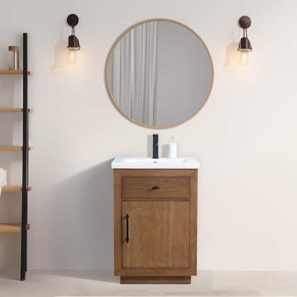 Vanity Art 24 in. W x 18.5 in. D x 34 in. H Single Sink Bathroom Vanity in Tan with Ceramic Top in White