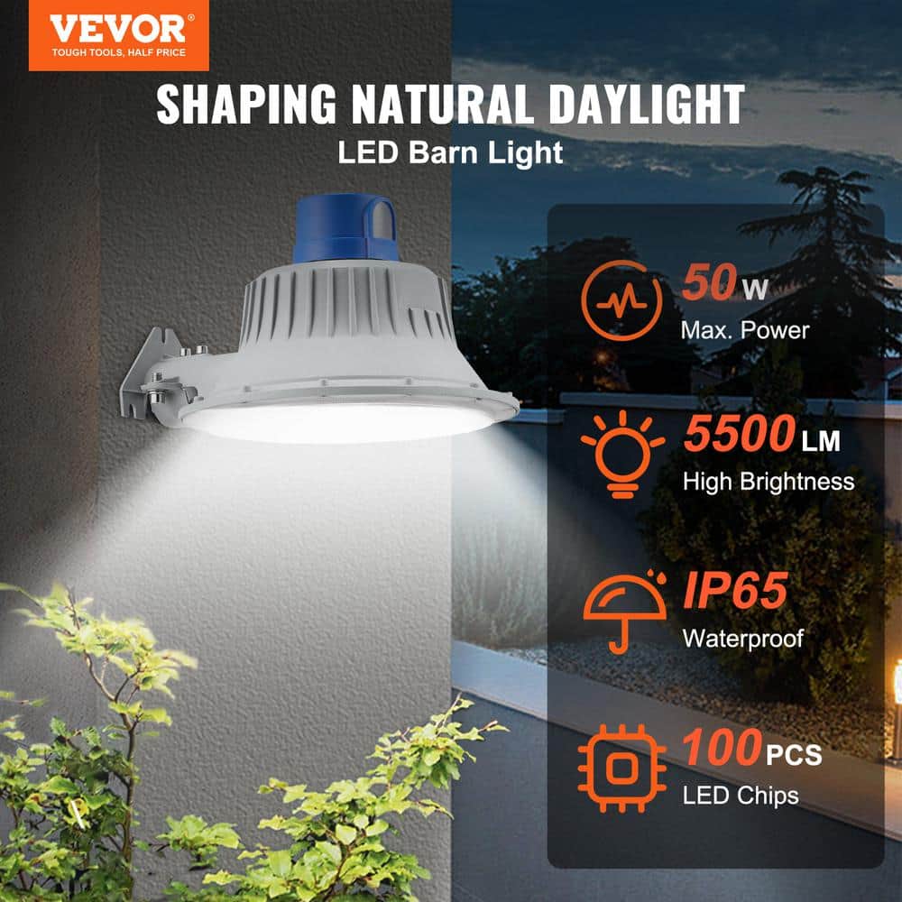 50W Silver LED Barn Light with Dusk to Dawn Sensor