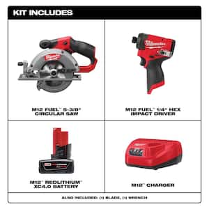 M12 FUEL 12V Lithium-Ion Brushless Cordless 5-3/8 in. Circular Saw & M12 FUEL 1/4 in. Impact Driver w/Battery & Charger