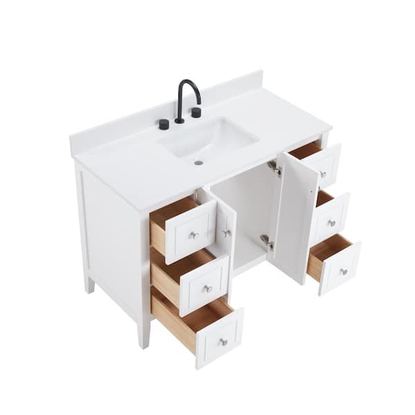 Lille 48 in. W x 22 in. D x 35 in. H Single Sink Bath Vanity in White with Solid White Quartz Top