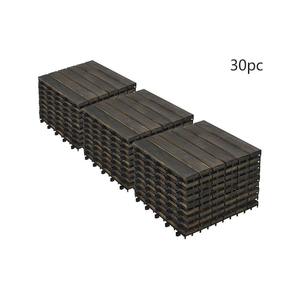 1 ft. x 1 ft. Outdoor Striped Square Wood Interlocking Flooring Deck Tiles in Dark Brown (Pack of 30 Tiles)