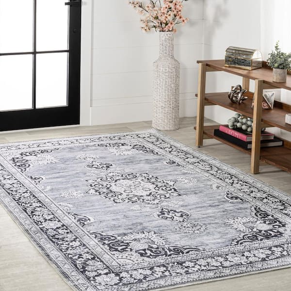 Josza Distressed Blue Floral Chenille Rug