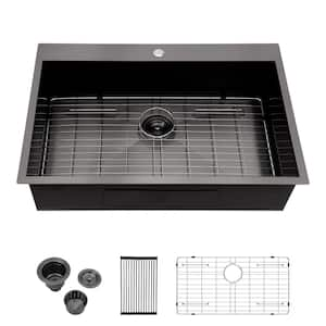 Gunmetal Black 18 Gauge Stainless Steel 28 in. Single Bowl Drop-In Kitchen Sink