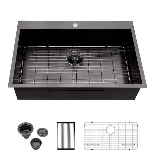 Logmey Gunmetal Black 18 Gauge Stainless Steel 28 in. Single Bowl Drop-In Kitchen Sink