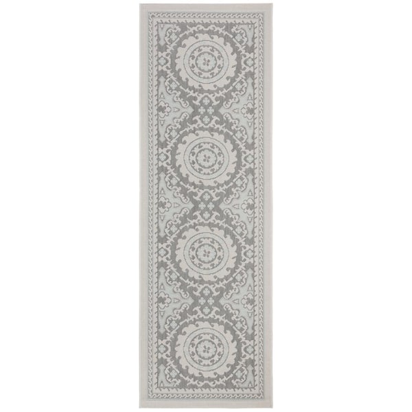 SAFAVIEH Courtyard Light Gray/Anthracite 2 ft. x 7 ft. Border Indoor/Outdoor Patio  Runner Rug