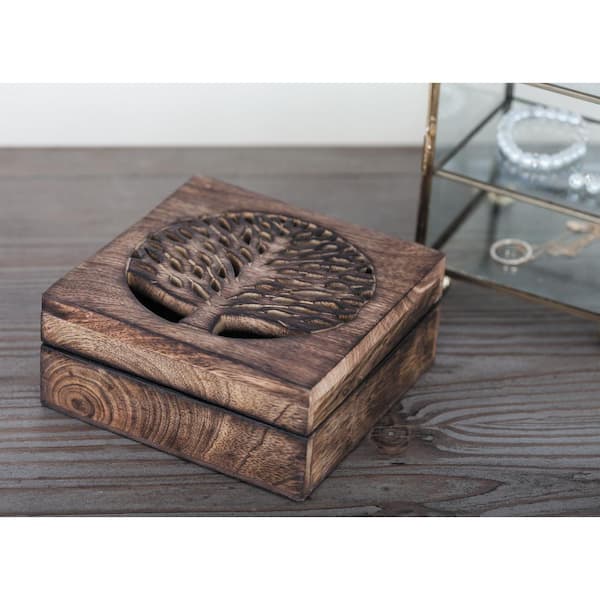 Litton Lane Square Wood Handmade Tree Box with Hinged Lid (Set of 3)