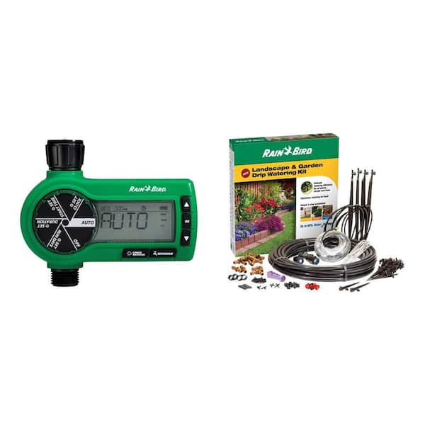 Electronic Hose Timer and Landscape and Garden Drip Watering Kit Combo