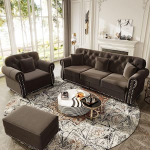 Polibi 82.6 in. Rolled Arm Velvet Rectangle Sofa in Burgundy with