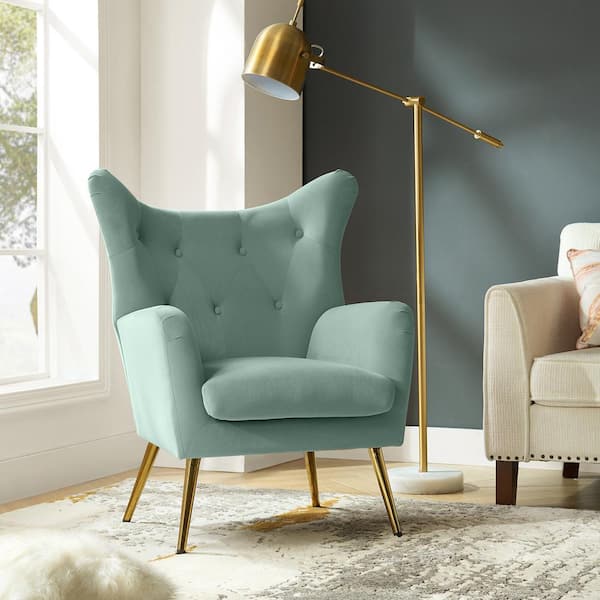 Jacob Sage Tufted Accent Wingback Chair with Golden Base