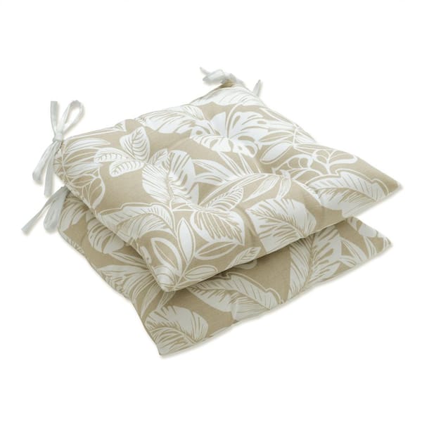 Floral 19 x 18.5 Outdoor Dining Chair Cushion in Natural/White (Set of 2)