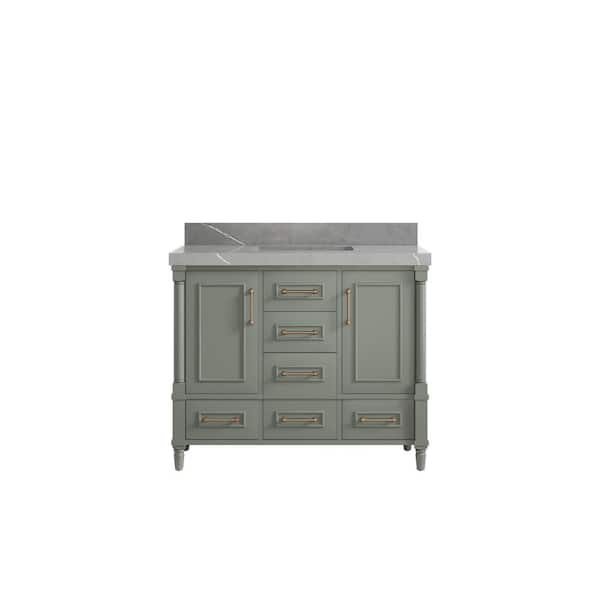 Willow Collections Hudson 42 in. W x 22 in. D x 36 in. H Single Sink Bath Vanity in Evergreen with 2 in. Piatra Gray Qt. Top