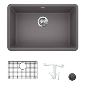 Precis 26.81 in. Undermount Single Bowl Cinder Granite Composite Kitchen Sink Kit with Accessories