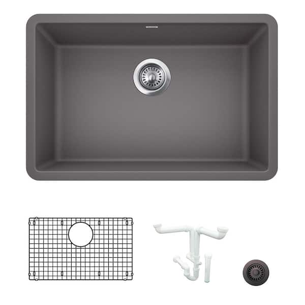 Blanco Precis 26.81 in. Undermount Single Bowl Cinder Granite Composite Kitchen Sink Kit with Accessories