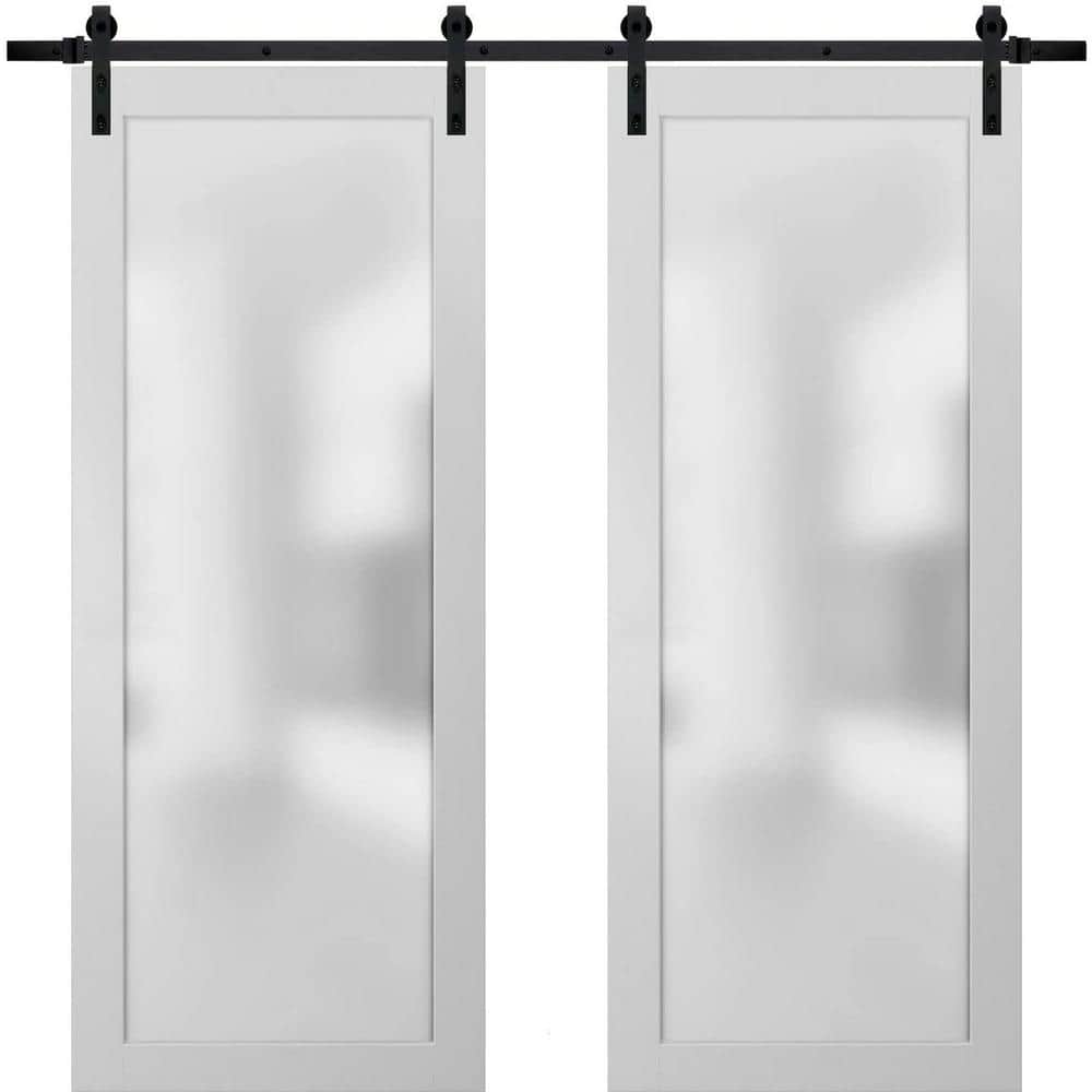2102 48 in. x 84 in. 1-Panel 1 Lite Frosted Glass White Finished Solid Pine Wood Sliding Barn Door with Hardware Kit price history on PriceWatchPro