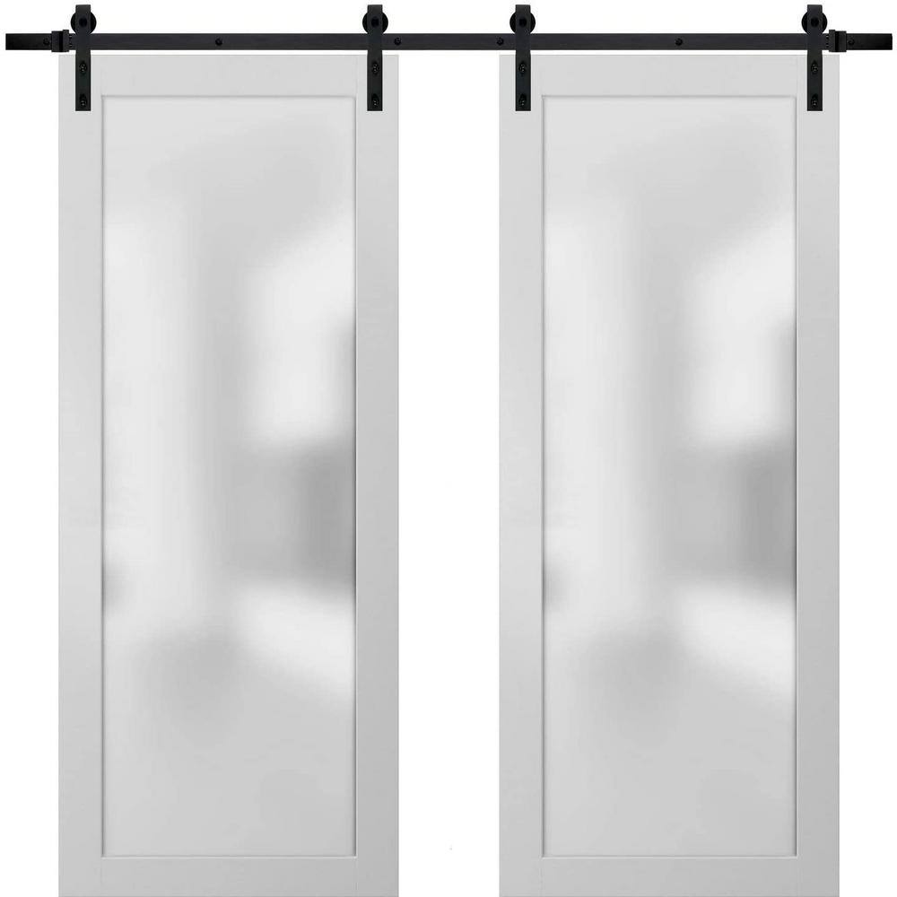 2102 72 in. x 80 in. 1-Panel 1 Lite Frosted Glass White Finished Solid Pine Wood Sliding Barn Door with Hardware Kit price history on PriceWatchPro
