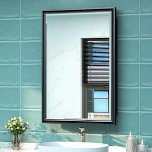 17 in. W x 25 in. H Rectangular Brass Aluminum Alloy Black Framed Recessed/Surface Mount Medicine Cabinet with Mirror