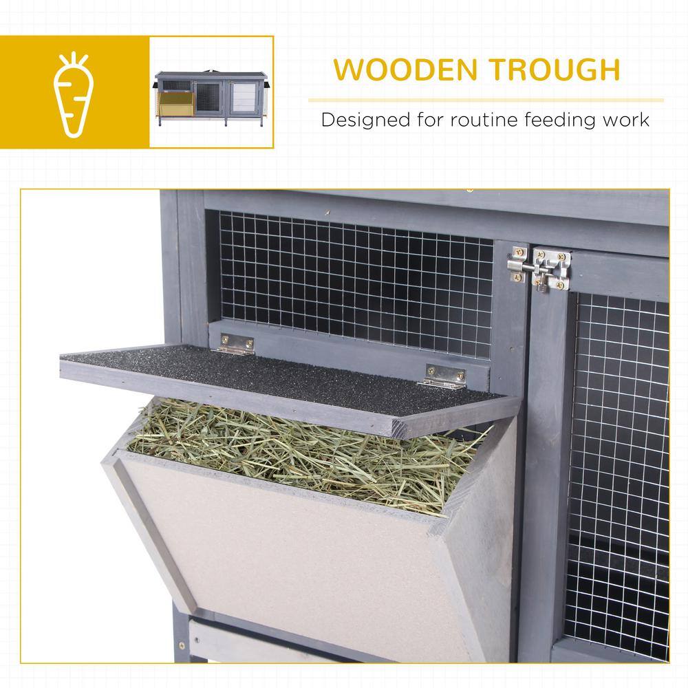 Gray Wooden Outdoor Guinea Pig Hutch with Waterproof Roof